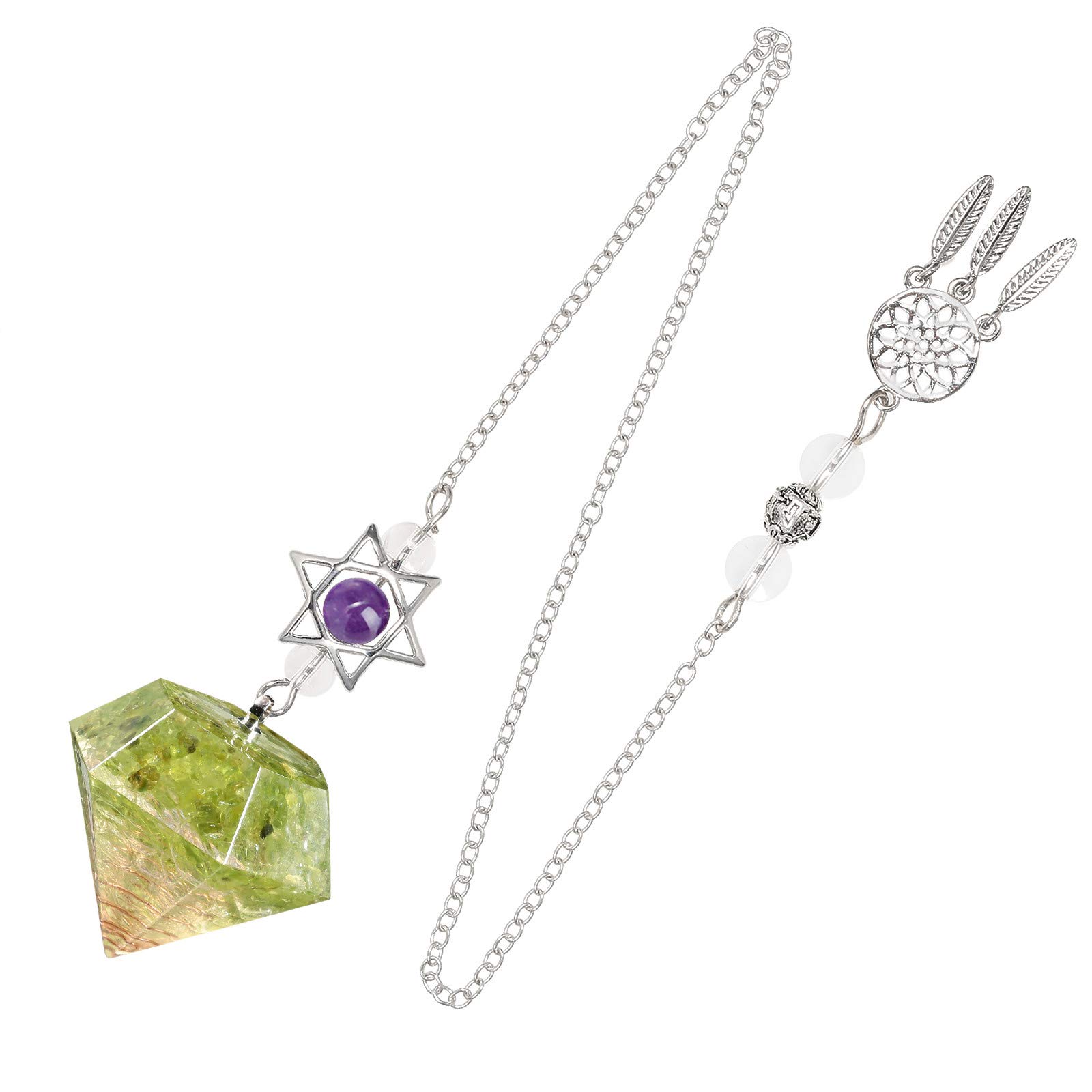 mookaitedecor Peridot Olivine Resin Crystal Point Gemstone Reiki Healing Pendulums for Dowsing Scrying Divination Meditation, Merkaba Star Dreamcatcher