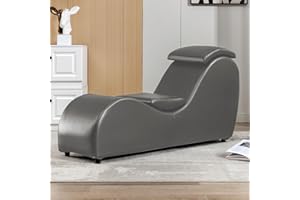 MUZZ Yoga Chaise Lounge,Modern S Curved Yoga Chair,Faux Leather Chair Lounge for Yoga Stretching, Relaxation w/Adjustable Cushion for Bedroom,Living Room- Leather/Dark Grey