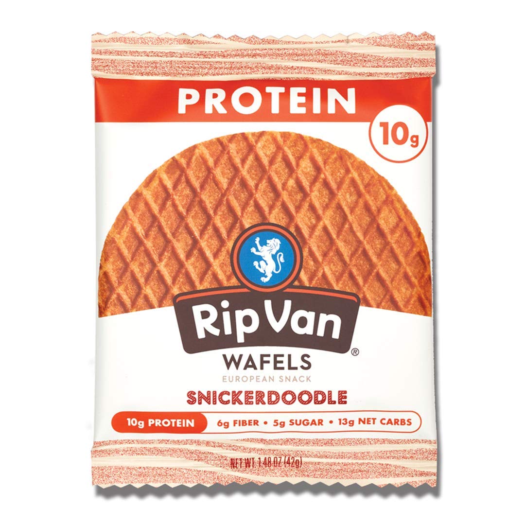 Rip Van Wafels Snickerdoodle Stroopwafels - High Protein Snacks (10g Protein) - Non GMO Snack - Keto Friendly - Office Snacks - Healthy Snacks - Low Sugar (5g) - 12 Pack