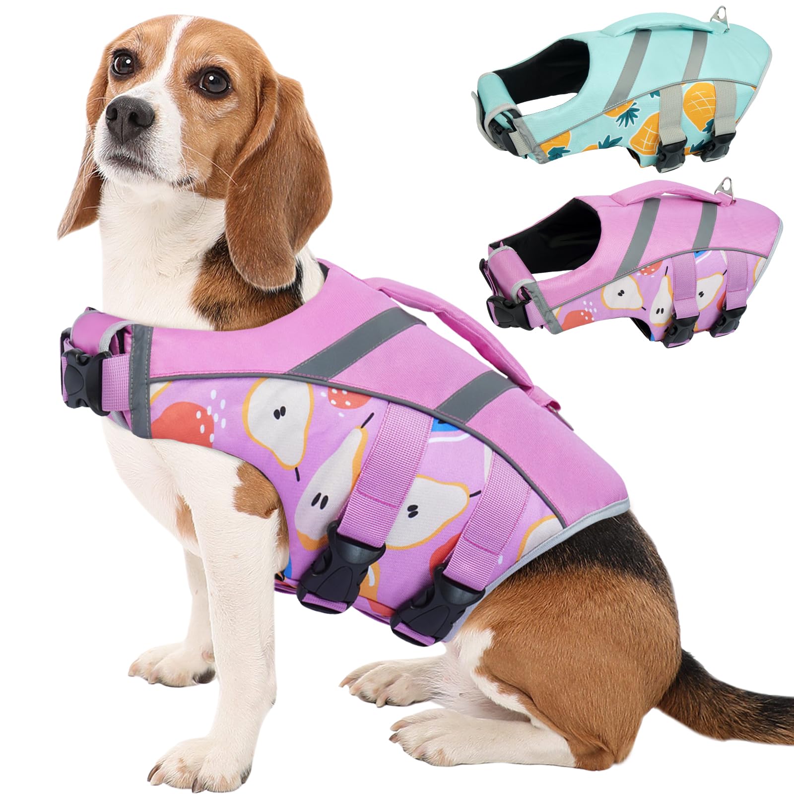 Kuoser Dog Life Jacket with Reflective Stripes, Adjustable High Visibility Dog Life Vest for Swimming Boating Image