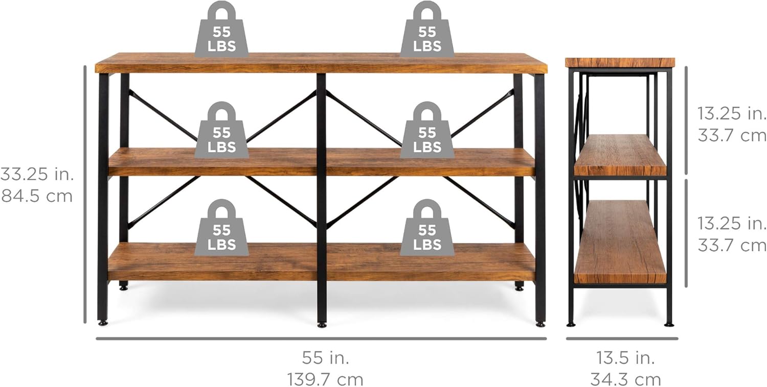 Best Choice Products 55in Rustic 3-Tier Console Sofa Table, Industrial Foyer Table for Living Room, Entry Way, Hallway w/EVA Non-Scratch Feet, Steel Frame - Brown: Furniture & Decor
