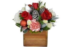 Snowflake in Wooden Vase | Christmas Fresh Flowers Arrangement | Arabella Bouquets | Gifts for Christmas, Holiday Flowers