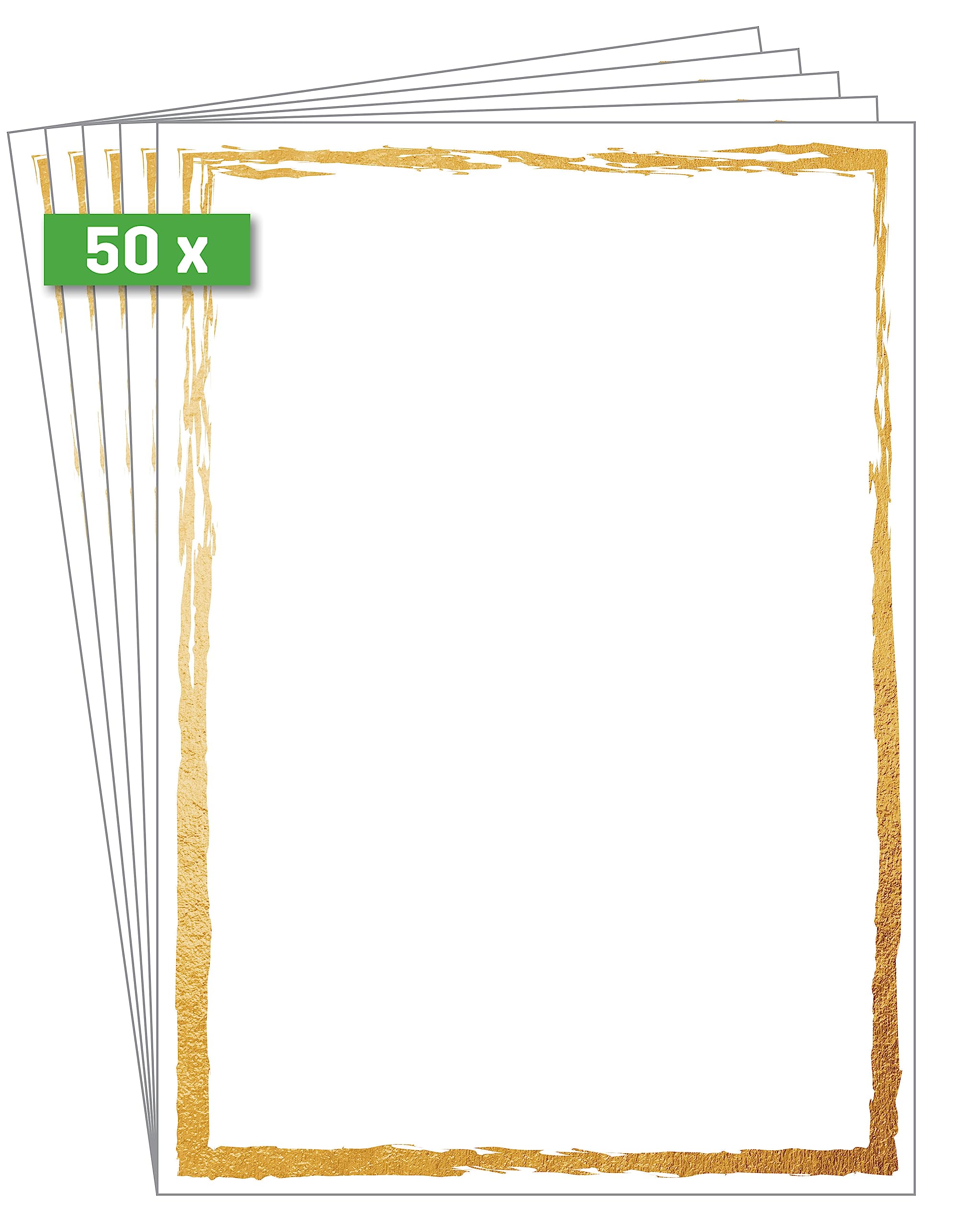 SIGEL DP614 Writing paper / letter paper / menu, A4, 200 g/m², motiv on both sides, suitable for all printers, White / golden frame, 50 sheets