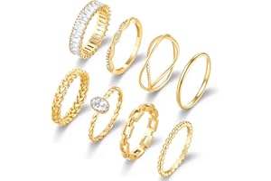 PNYFIL 8Pcs Emerald Cut Eternity Stackable 14K Gold Rings for Women - Baguette Ring, Dainty Rings for Women, Non-Tarnish Gold Rings, Stackable Rings for Women & Fashion Rings Set