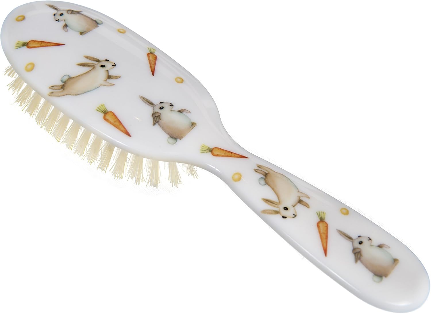 Rock & Ruddle Soft White Natural Boar Bristle Hairbrush for Babies and Young Children. Perfect for Fine Hair Detangling and Smoothing. Little Rabbits Design