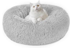 NEPFAIVY Calming Dog Cat Donut Bed - 19.7" Washable Fluffy Plush Dog Beds, Cozy Soft Anti Anxiety Cuddler Cat Beds for Indoor Cat, Pet Cushion Bed with Waterproof Bottom for Small Medium Dogs Cats