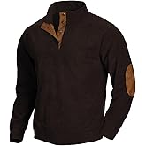 CupoJito Mens Henley Long Sleeve Corduroy Sweatshirt Casual Elbow Patches Mock Neck Button Pullover Sweater