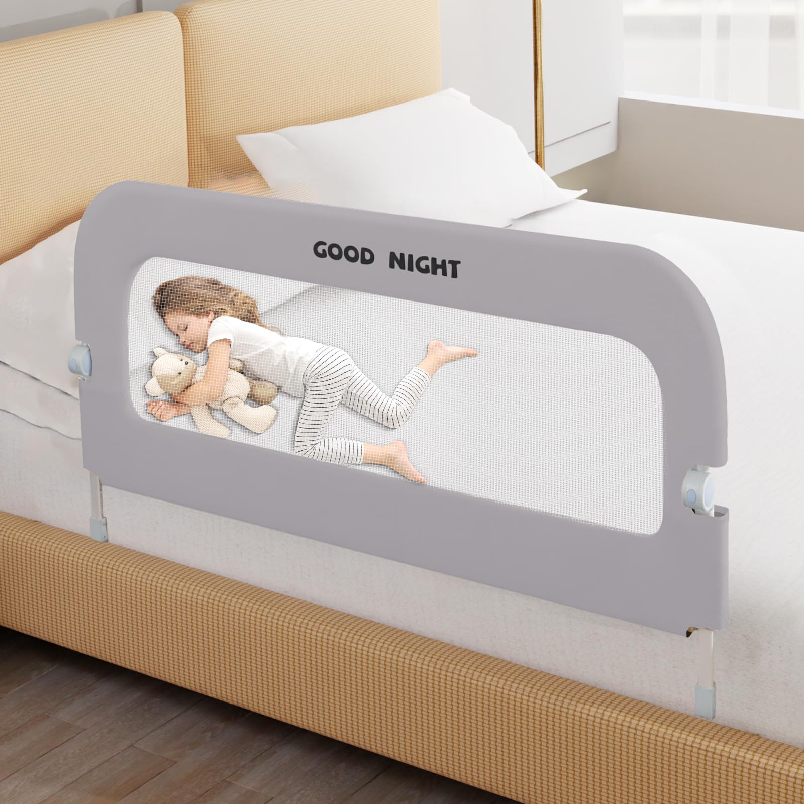 Photo 1 of Deeteck Bed Guard Rail for Toddlers - 47" Adjustable Heights & Folding up Portable Bed Railing for Baby - Toddler Bed Rails Guard for Crib, Twin, Bunk,Full Size, Queen & King Bed(Grey)
