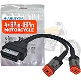 OBD2 Adapter for Harleyy, 2-in-1 [4 Pin + 6 Pin] to 16 Pin Motorcycle Diagnostic Cable, Professional Scanner Tool Connector for Softail, Sportster Models