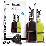 Zeppoli Oil and Vinegar Bottle Set 5oz [2-Pack] - Comes with Stainless Steel Rack, Removable Cork, Funnel, and Spout Caps - D