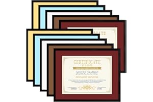 CRUGLA 10 Packs 8.5 x 11 Diploma Frame for 8.5x11 Certificate Document Award Degree with Color Mat, or Display 11x14 Picture Frame Without Mat, Multi 8.5 by 11 Picture Frame for Wall or Tabletop Display, Black