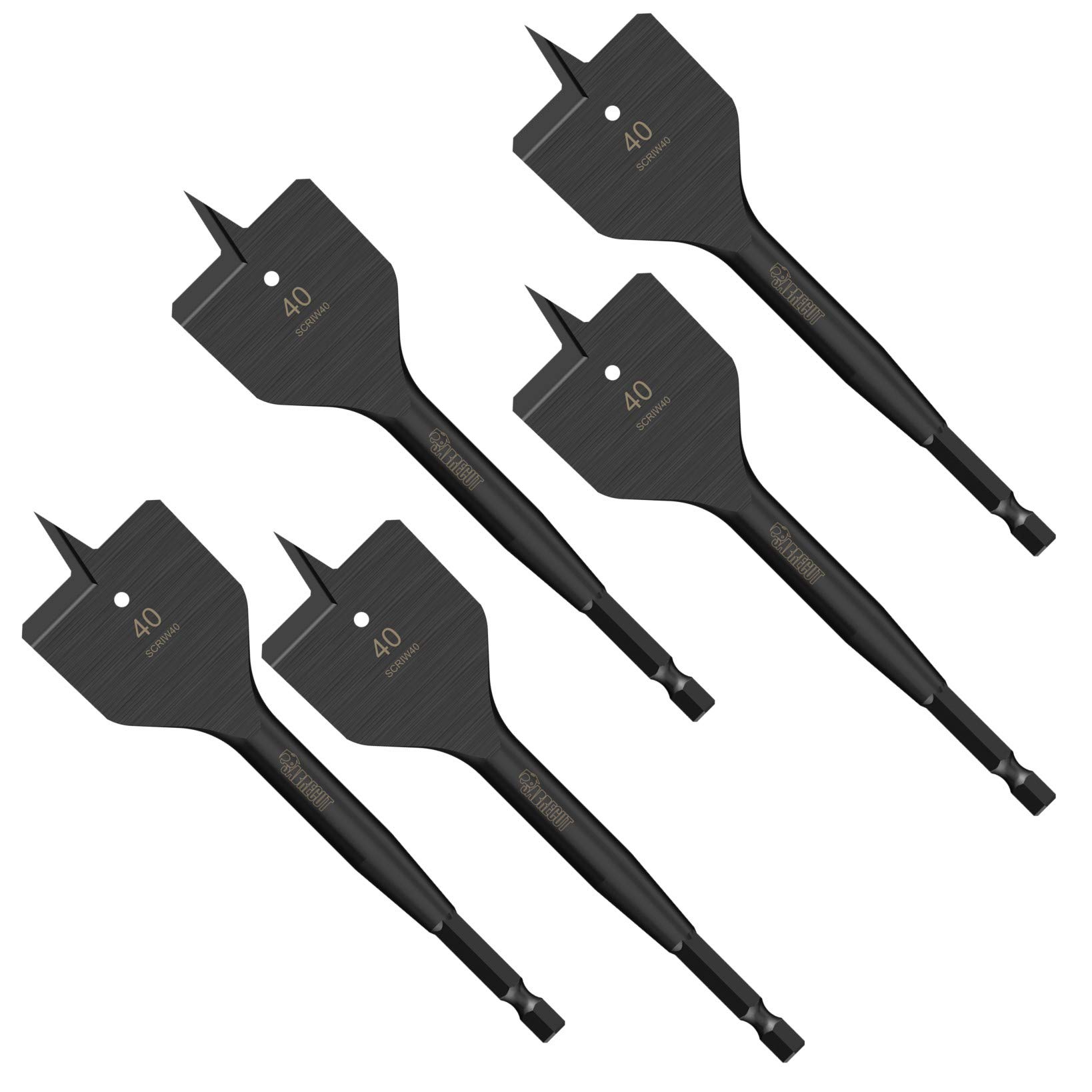 5 x SabreCut SCRIW40_5 40mm x 152mm Impact Rated Flat Wood Spade Bits for Softwood Hardwood Chipboard