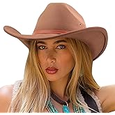 DRESHOW Cowboy Hat for Women and Men Western Felt Cowboy Cowgirl Hat Wide Brim Belt Buckle Retro Fedora Hats Unisex Caps