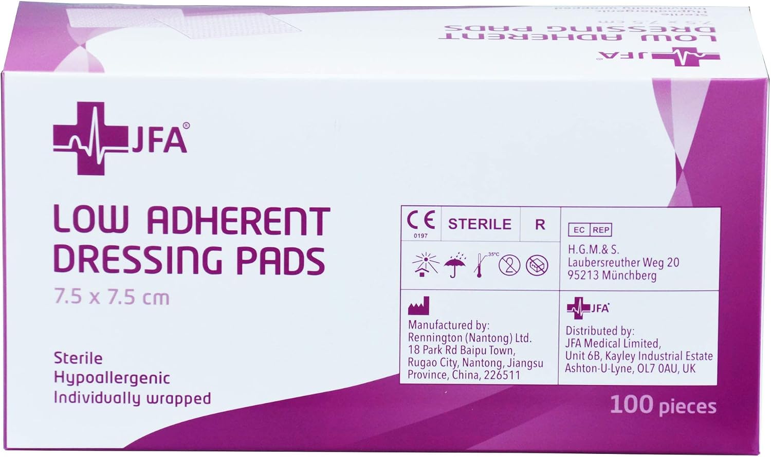 JFA Medical Low Adherent Sterile Absorbent Wound Dressing Pad 7.5cm x 7.5cm - Pack of 100, 100 Count (Pack of 1) - Image 4