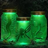 Halloween Decorations, 3 Pcs DIY Specimen Jars Light-up by Remote Control, Mad Scientist Props with Spider Accessories, Great Halloween Decorations Crafts for Table Fireplace Indoor