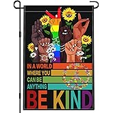 KNAPAL Be Kind Garden Flag 12x18 Inch In A World Where You Can Be Anything Garden Flag 3ply Polyester Double Sided with Rainbow and Peace Sign for Outdoor House Yard Outside Garden Decor