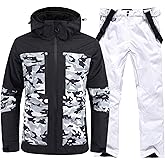 RIUIYELE Men's Ski Jacket and Pants Set Camo Snowboarding Jacket Ski Suit Waterproof Windproof Winter Snow Suits