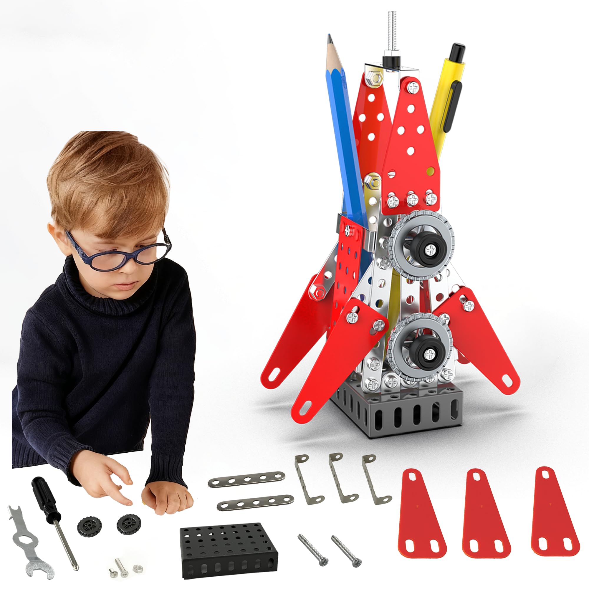 Jixin Xyzhi ​3D Metal Puzzle Rocket Building Kit 2-in-1 Pen Holder & Phone Stand for Desk - DIY Assembly Model, Fun STEM Project, Unique Office and Home Decor for Adults & Teens