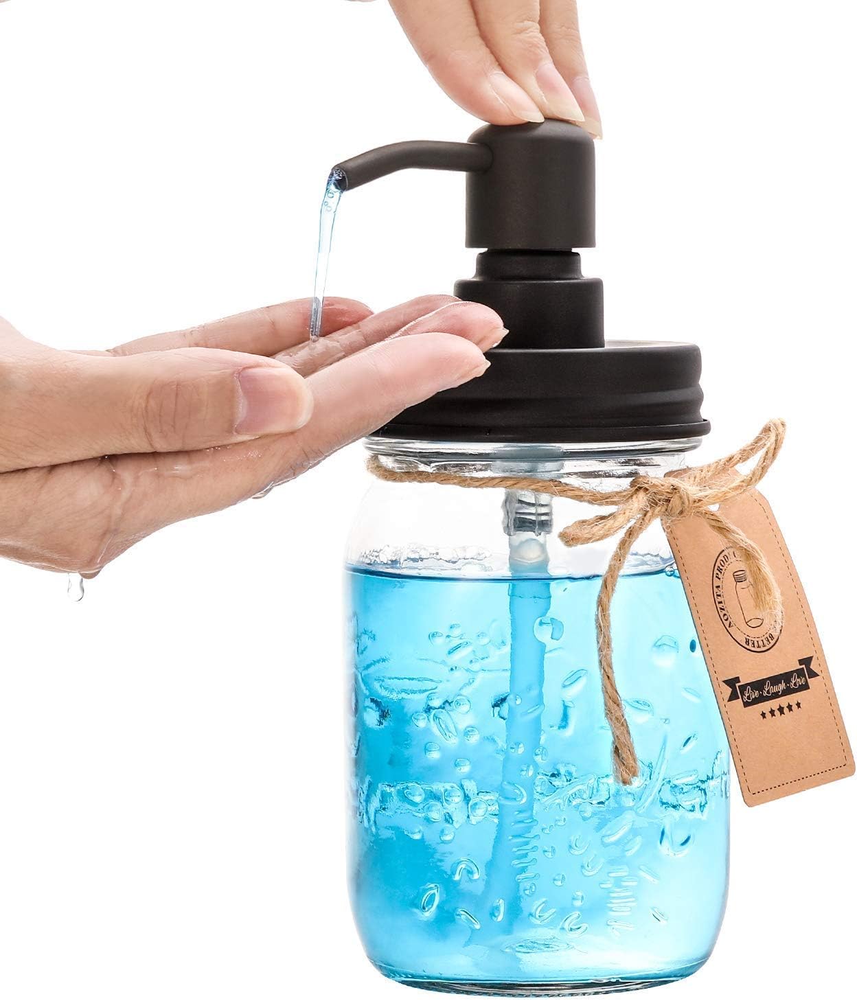 AOZITA Mason Jar Bathroom Accessories Set 5 Pcs - Mason Jar Soap Dispenser & 2 Apothecary Jars & Toothbrush Holder &Ceramic Drain Soap Dish - Rustic Farmhouse Decor, Bathroom Home Decor, Black: Home & Kitchen