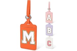 IQIMOTT Personalized Initial Luggage Tags for Suitcases, Cute PU Leather Travel Letter Luggage Tags,Suitcase Identifier Name Baggage Tag,Bag Tags for Men Women Kids Luggage Handbags(Orange-White M)