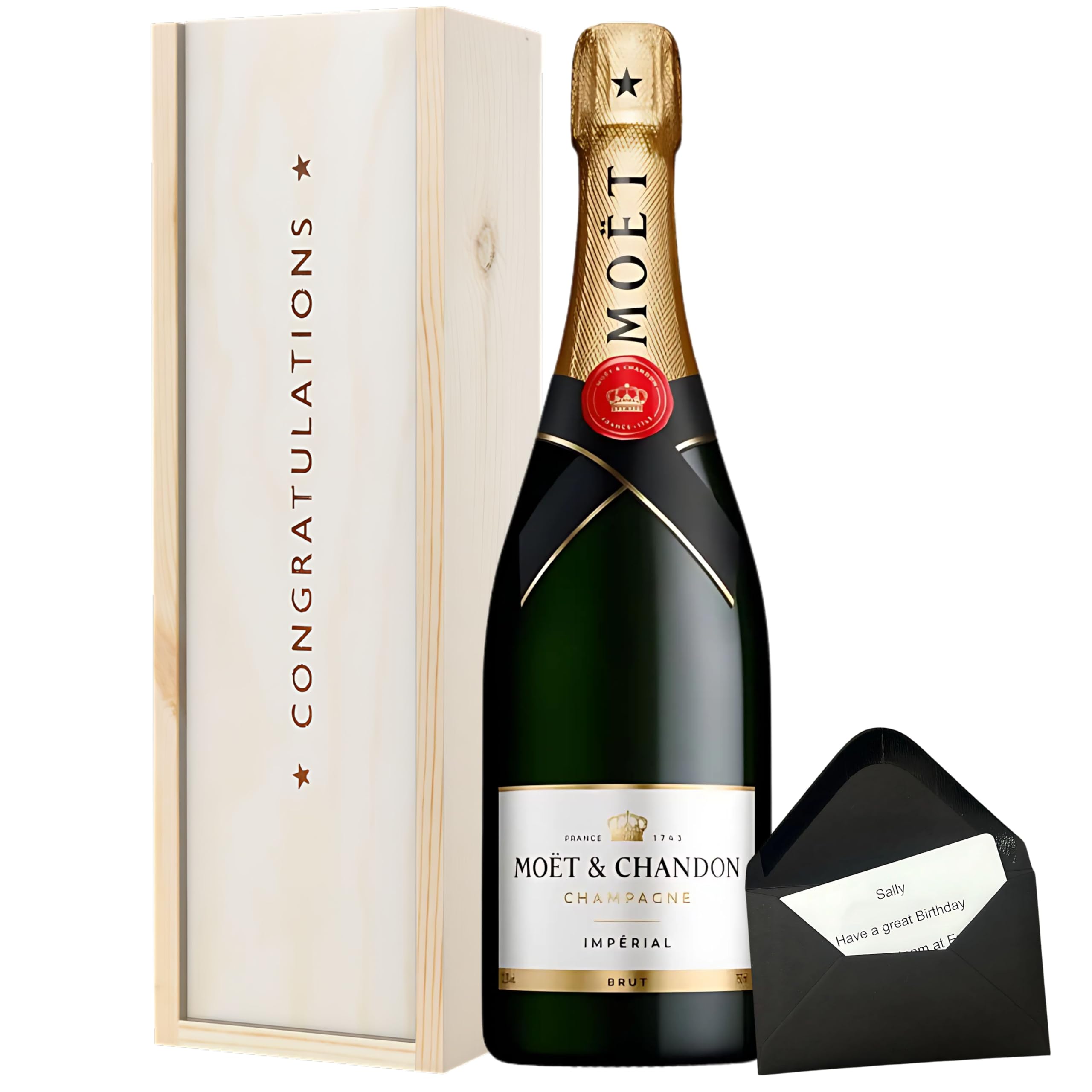 Moët & Chandon Champagne Congratulations Gift Set – Brut Impérial 75cl in Wooden Box with ‘Congratulations’ Lid – Luxury Gift for Graduation, Promotion, or Special Achievements