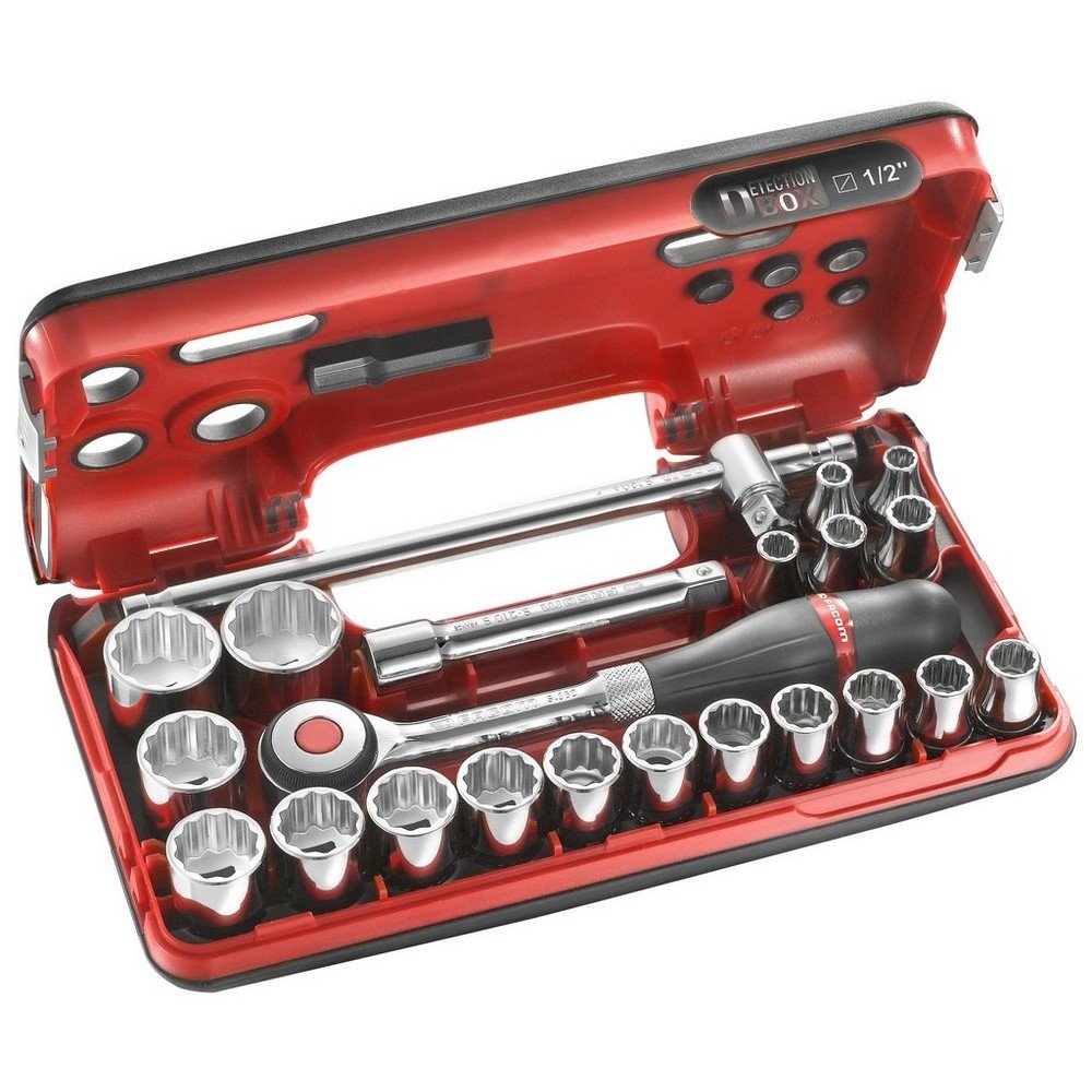 Facom 1/2-inch Tool Set Ratchet with 360 ° Rotating Handle, 12KT 22 Pens in a Compact Box – Pack of 1 s.360dbox412