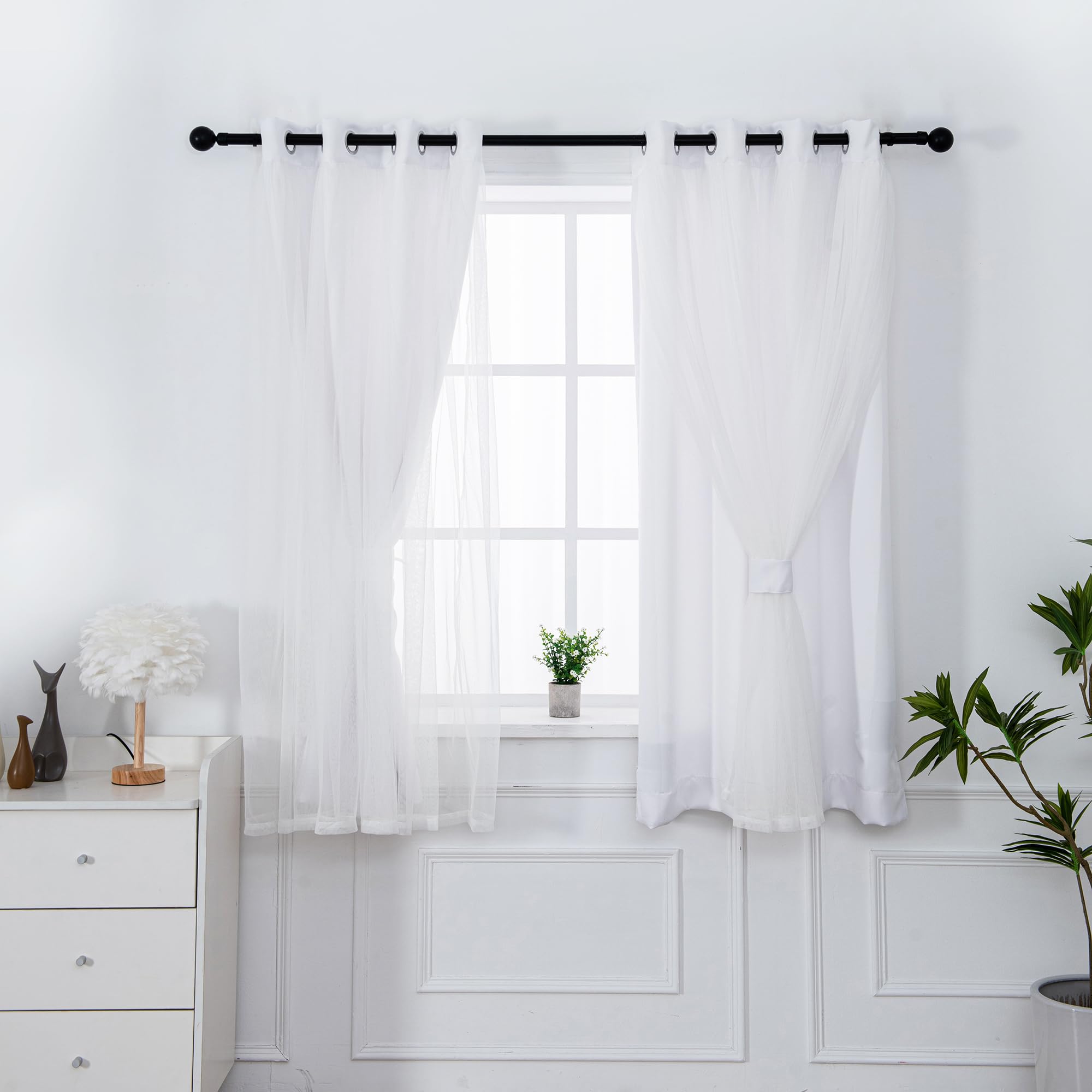 Photo 1 of INLINAS Greyish White Blackout Curtains with Sheer Overlay - Grommet Top Thermal and Noise Reduction Panels for Bedroom and Living Room Light Blocking and Energy Saving, 52 x 63 Inches, Set of 2
