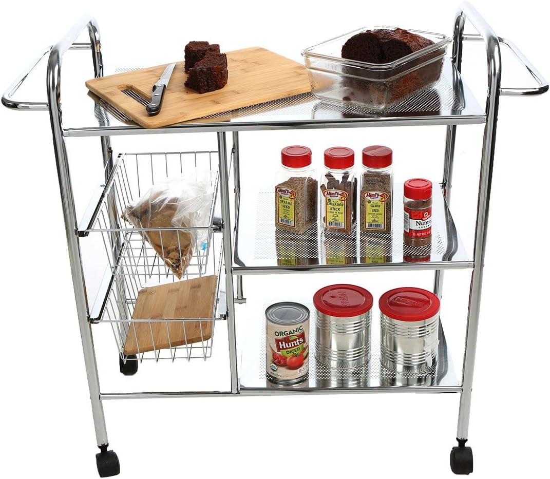 Mind Reader 3CAR2BASKSIL 3Tier Stainless Steel Utility/Kitchen Cart
