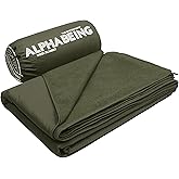 AlphaBeing Waterproof Outdoor Blanket with Merino Wool, Extra Thick Warm, Windproof, Packable Stadium Blankets for Cold Weather, Camping Gift, Pet, Car, Picnic, Concerts, 79" x 59", Olive