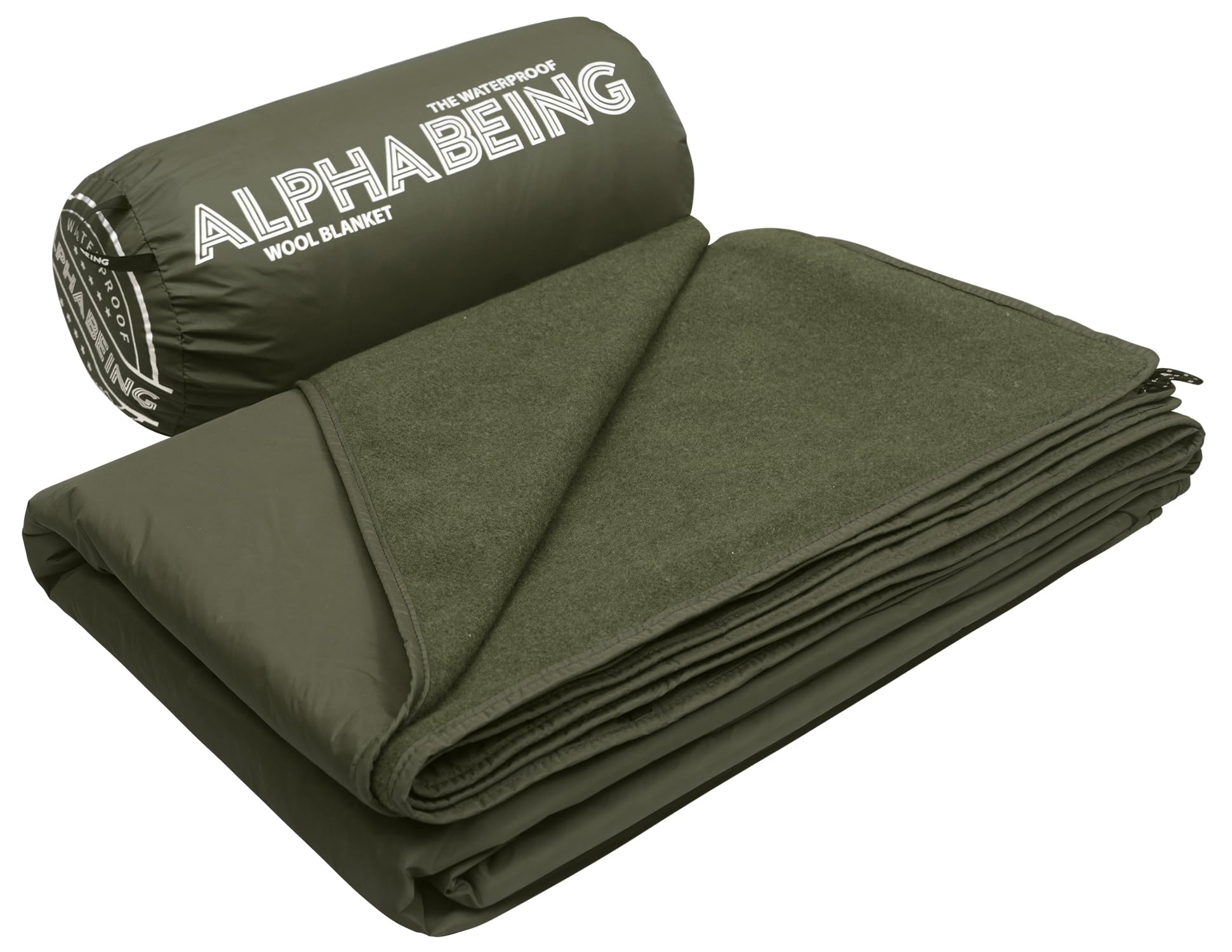 Photo 1 of AlphaBeing Waterproof Outdoor Blanket with Merino Wool, Extra Thick Warm, Windproof, Packable Stadium Blankets for Cold Weather, Camping Gift, Pet, Car, Picnic, Concerts, 79" x 59", Olive