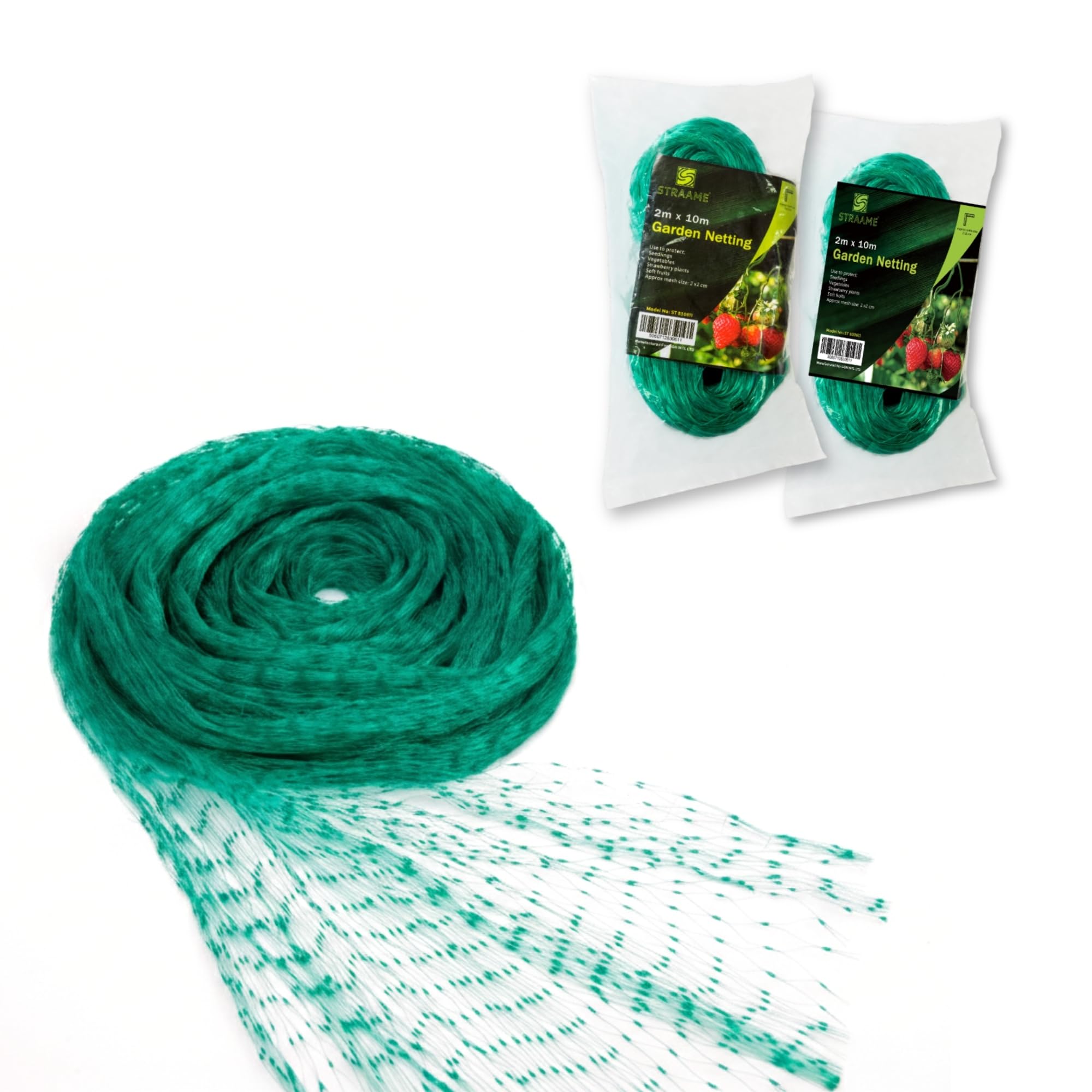 Straame Garden Netting 2m x 10m, Green Nylon Fine garden mesh, Gardening Bird Netting for Vegetable Patch, Allotment & Pond Net Cover, Plant Protection, Cat Deterrent, UV Resistant (pack of 2)