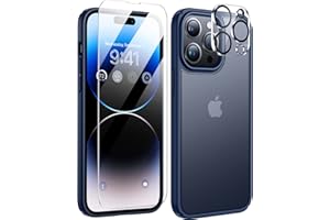 Humixx [5-in-1 Designed for iPhone 14 Pro Case, 2X Tempered Glass Screen Protector+2X 9H Lens Protector [10FT Military Shockproof] Slim Protective Phone Case for iPhone 14 Pro 6.1 inch, Navy Blue