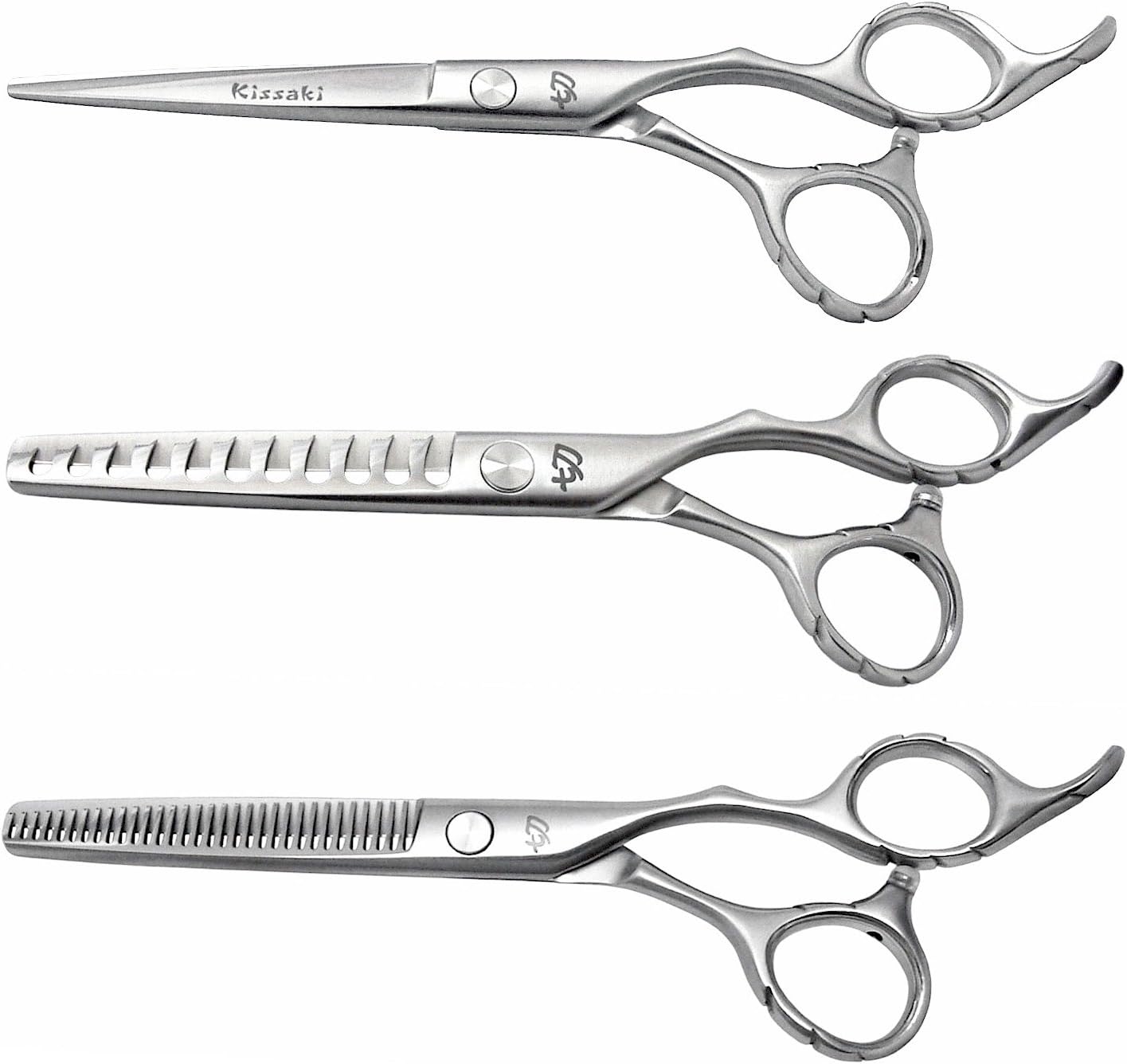 Kissaki Hair Scissors 3 Shears Matching Set Combo Futasuji 6.0 inches Hair Cutting Scissors and Ishizuki 32 tooth Thinning Shears and Ishizuki 11 tooth Chunker