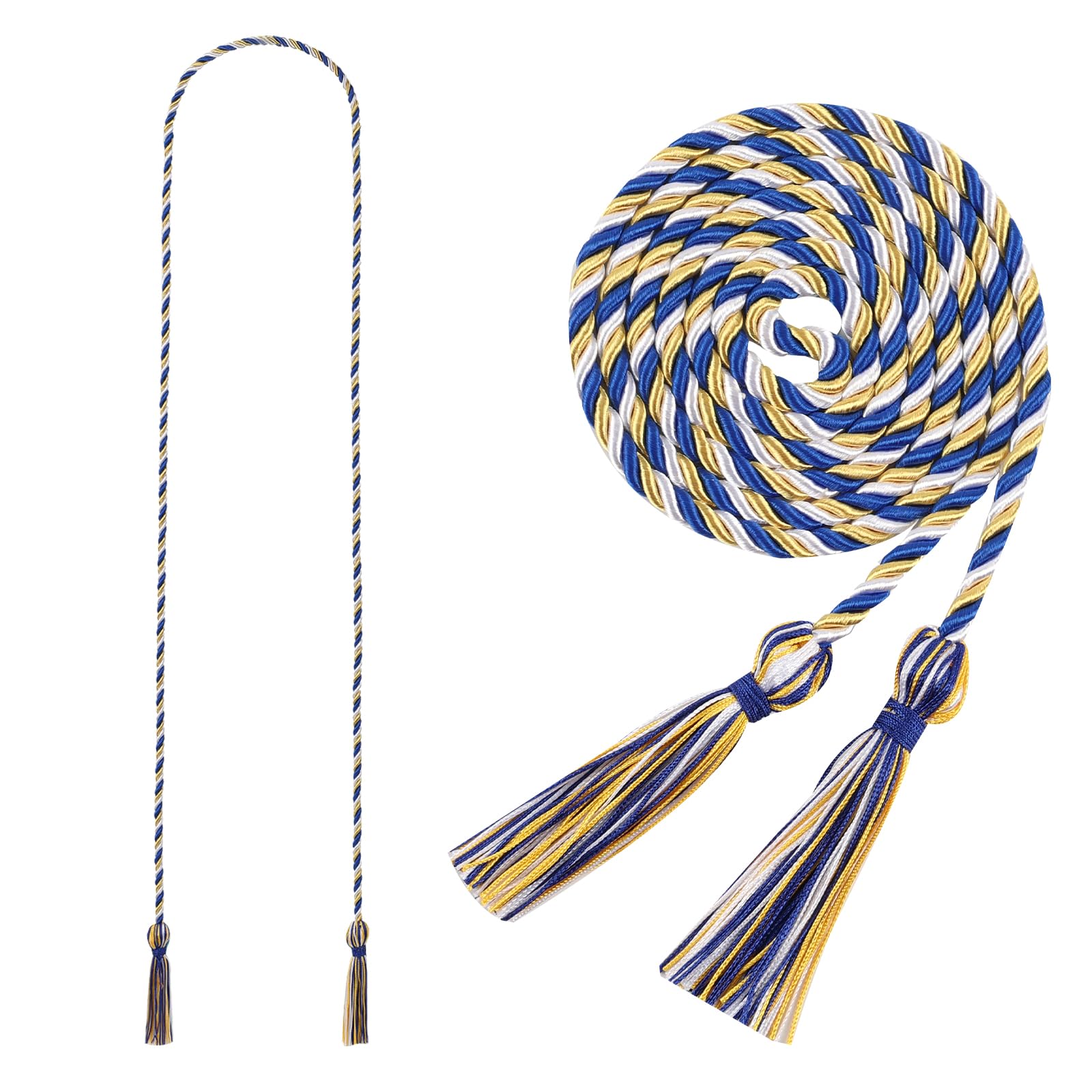 Photo 1 of Graduation Honor Cord 68" Grad Braided Honor Cords with Tassel Honor Rope Grad Cords for Graduation Students Bachelor Master Doctoral Gown Grad Decor (Royal Blue White and Gold) 