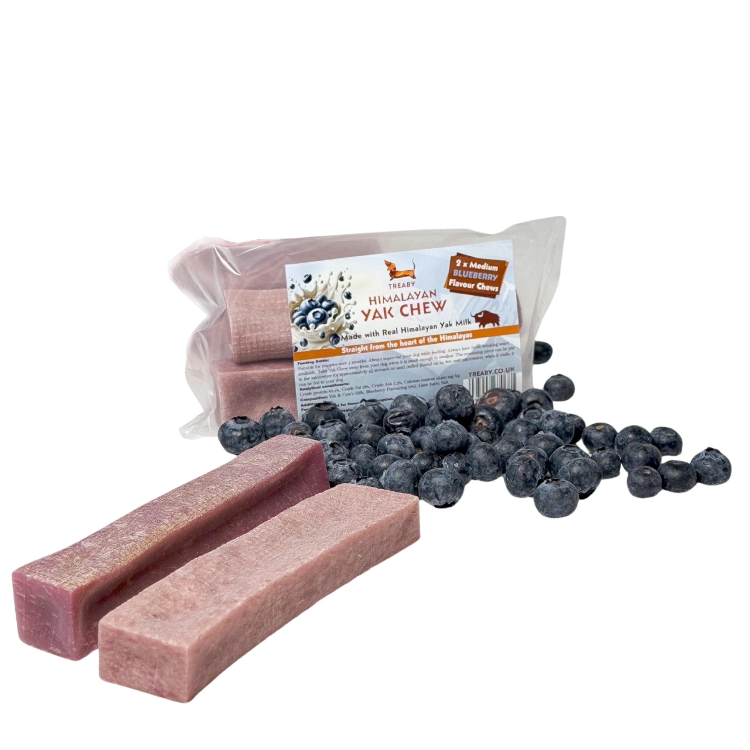 Treaby Blueberry Himalayan Yak Milk Chews - Medium Dental Sticks (2 in Pack, 70-115g each 12cm) Long-lasting Dog Treats for Dental Health, Perfect for Large Breeds, Puppies & Seniors
