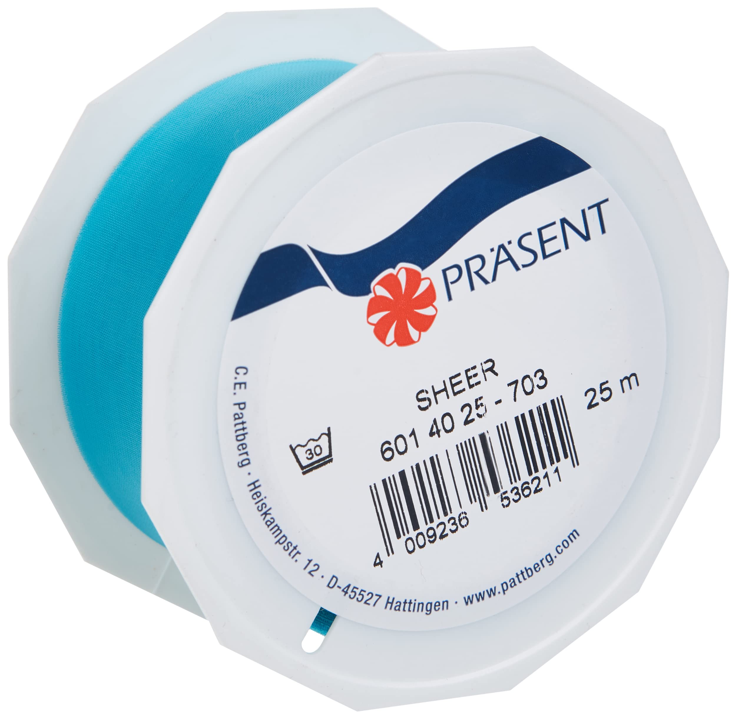 PRÄSENT Organza Ribbon, Polyester, Turquoise, 40mm-25m