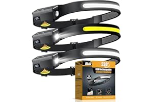 BIAT LED Headlamp Rechargeable 3PCS, 230° Wide Beam Headlight with Motion Sensor, 90° Rotation and Removable Head Lights for Forehead, 5Mode Head Lamp for Adults, Camping Essentials Gear for Hiking