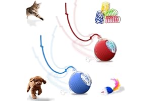 Petayouj 2-Pack Interactive Cat Toys Ball for Indoor Cats＆Dogs,Automatic Cat Toy 360° Auto-Rotation Smart Obstacle Avoidance,Includes 4 Cat Spiral Spring,Cat Enrichment Toys for Indoor Cats (RedBlue)