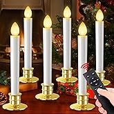 Christmas Window Candles Lights 6 Pack Battery Operated Candles with Remote Control Timer Gold Holders Flameless Candle Taper LED Candle Christmas Decorations Window Decorations Party Xmas Table Top