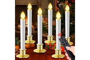 UMIKU Christmas Window Candles Lights 6 Pack Battery Operated Candles with Remote Control Timer Gold Holders Flameless Candle Taper LED Candle Christmas Decorations Window Decorations Party Xmas Table Top