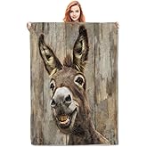 Cute Donkey Blanket Gifts for Adults Kids Women Girls Soft Warm Lightweight Cozy Vintage Farmhouse Wooden Animal Throw Blankets for Bed Sofa Couch Living Room Decor 50x60in