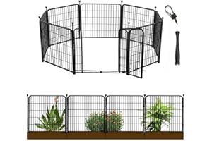 Getlay 48 in(H) Decorative Garden Fence with Gate,8 Panels Total 17.7 Ft(L) Heavy Duty Iron Animal Barrier Fence for Yard,Suitable for Indoor Pet Or Outdoor Dog Fencing, Garden Border Fence