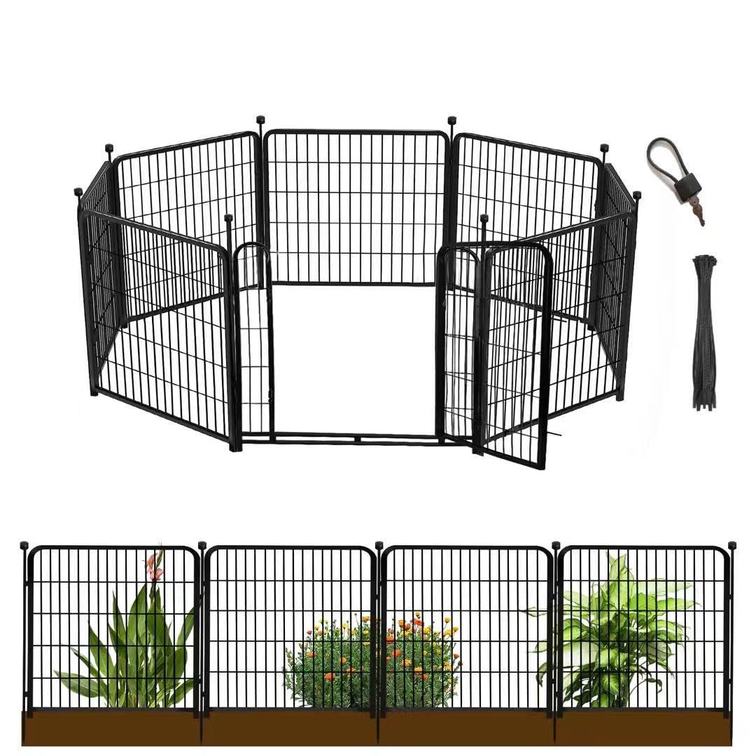 Getlay 36 in(H) Garden Fence With Gate, Wide Gate Low Threshold, 8 Panels Total 17.7 ft(L) Heavy Duty Iron Animal Barrier Fence For Yard, Suitable For Indoor Or Outdoor Dog Fencing,Garden Border Fence Image