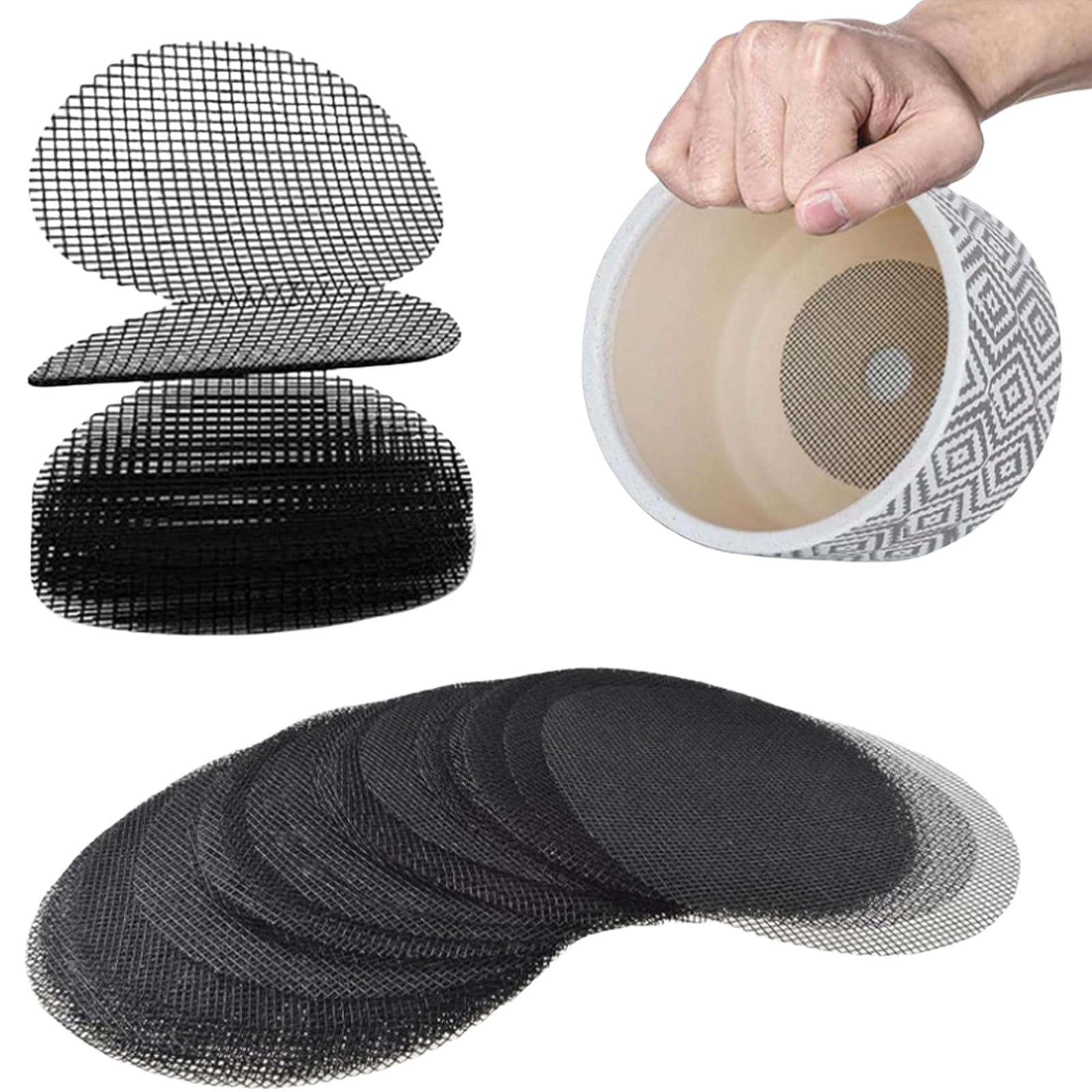 Acpetdr 200 Pcs Flower Pot Mesh Pads Gardening Mat Round Impermeable Pad Hole Gasket Bonsai Breathable Plant Potting Bottom Grid