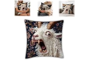 Screaming Goat Pillow Cover, 45x45cm, Funny Crazy Animal Graphic Cushion Case, 2D Printed Design, Short Plush Fabric, Hidden 
