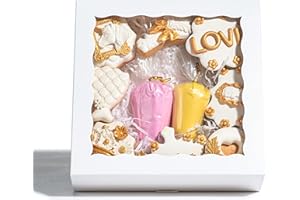 RomanticBaking 50pcs 8x8x2 Inches Bakery Boxes with Window Cookies Boxes Chocolate Covered Strawberries Boxes Pretzel Boxes C