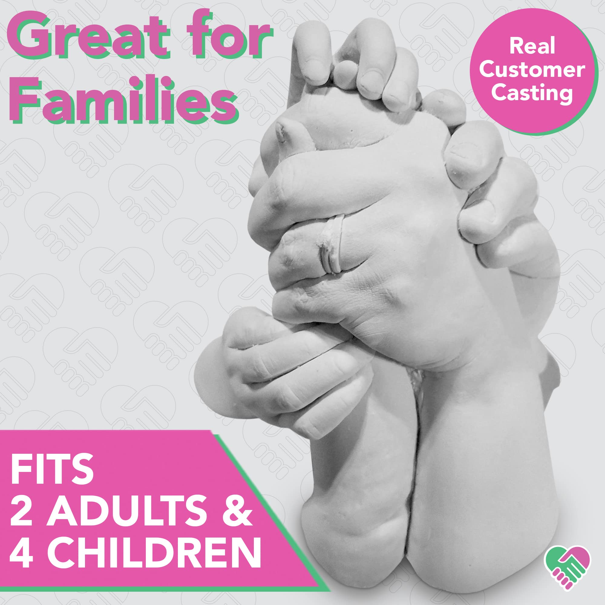 Luna Bean XL Family Hand Casting Kit – Extra Large Hand Mold Kit for Families, Casts Up to 6 Hands – Unique Family Gifts Ideas, Parents, Grandparents & Keepsake Memorial