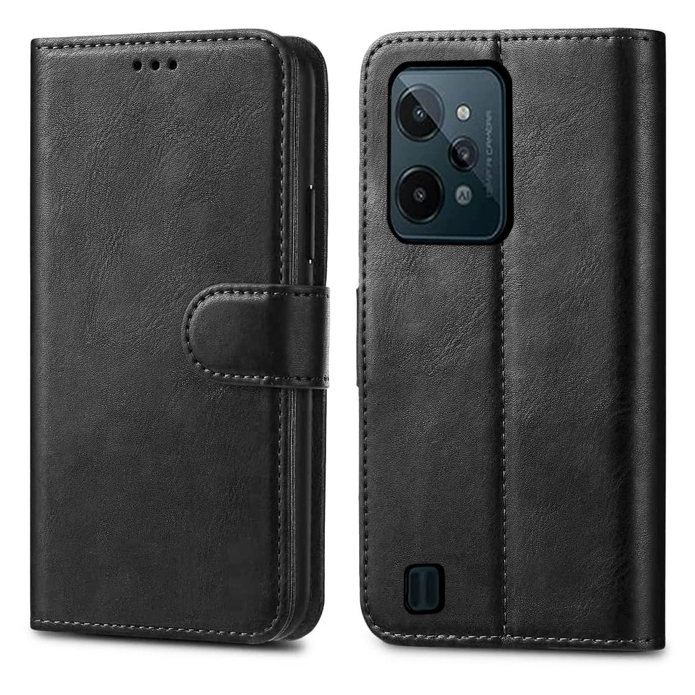 GAPlus PU Leather Flip Cover Wallet Case For Realme C31 Card Holder Magnetic Kickstand Black