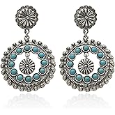 Silver Western Earrings Turquoise Earrings for Women Boho Chic Clothing Western Jewelry for Women Outfit Country Concert Outfits Cowboy Chic Rodeo Outfit Shirts Dress Accessories