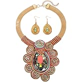KDLUN African Jewelry Sets Statement Big Crystal Pendent Necklace Earrings Set For Women Handmade Bib Collar Costume Tribal Fashion Accessories